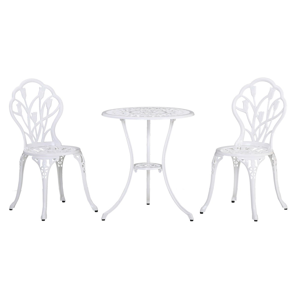 3PCs Patio Bistro Set, Outdoor Cast Aluminum Garden Table and Chairs with Umbrella Hole for Balcony, Bronze – White