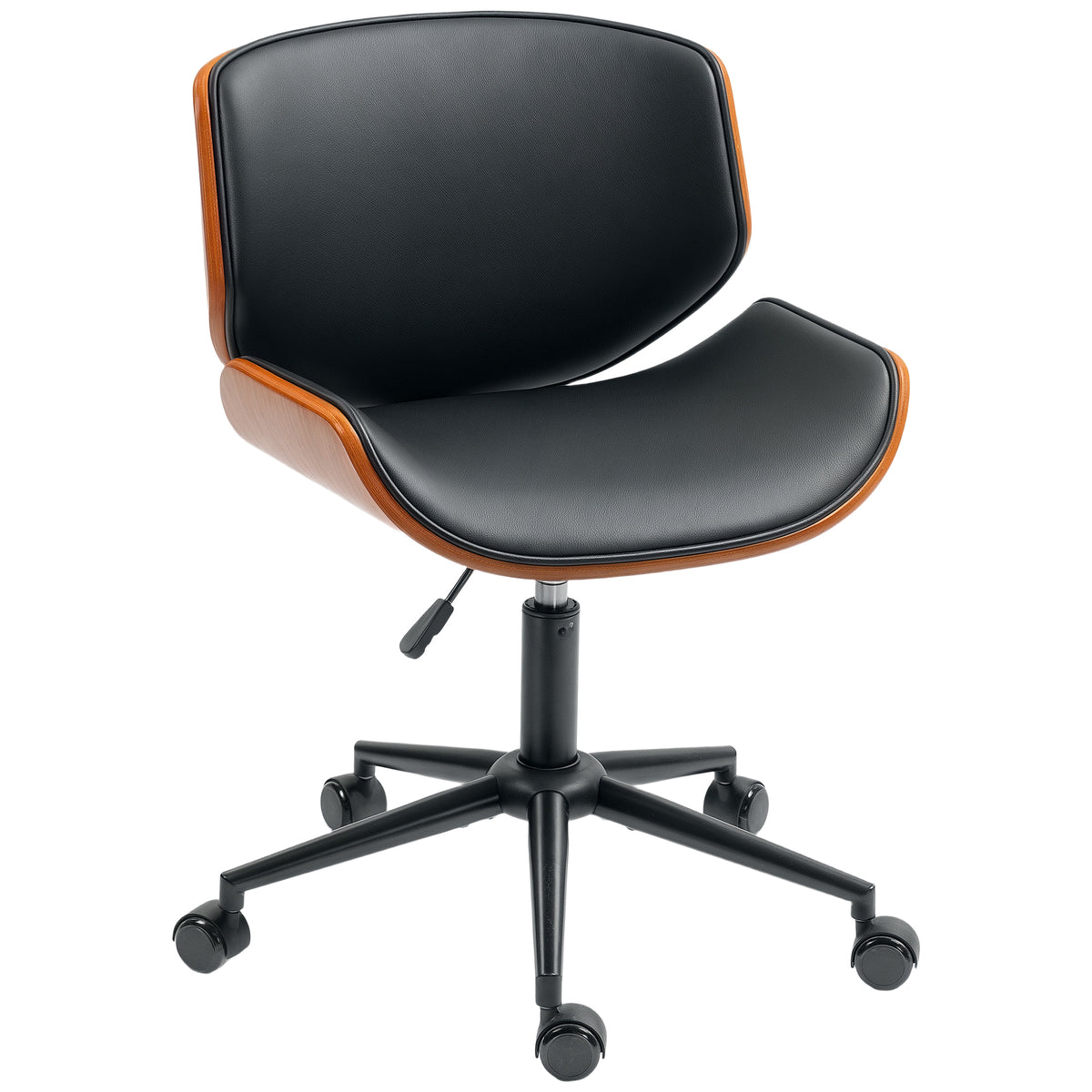 Mid-Century Modern Office Chair No Arms with Wheels, Bentwood, Black