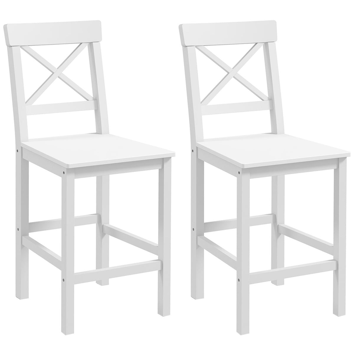 Farmhouse Solid Wood Counter Stools with Cross Backs, Set of 2, White