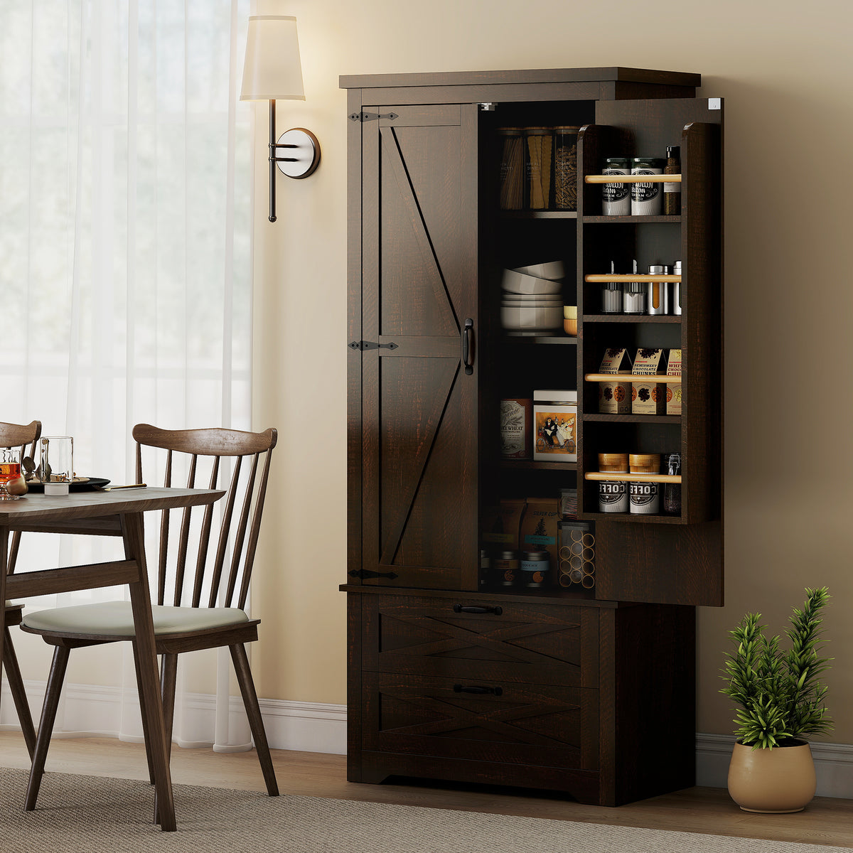 Freestanding Kitchen Pantry Cabinet with Drawers – 29"W x 64"H