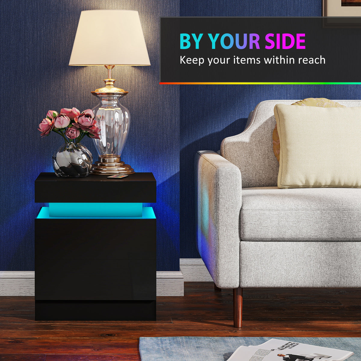 LED Nightstands with 2 Drawers, Set of 2 – 18"W x 21"H