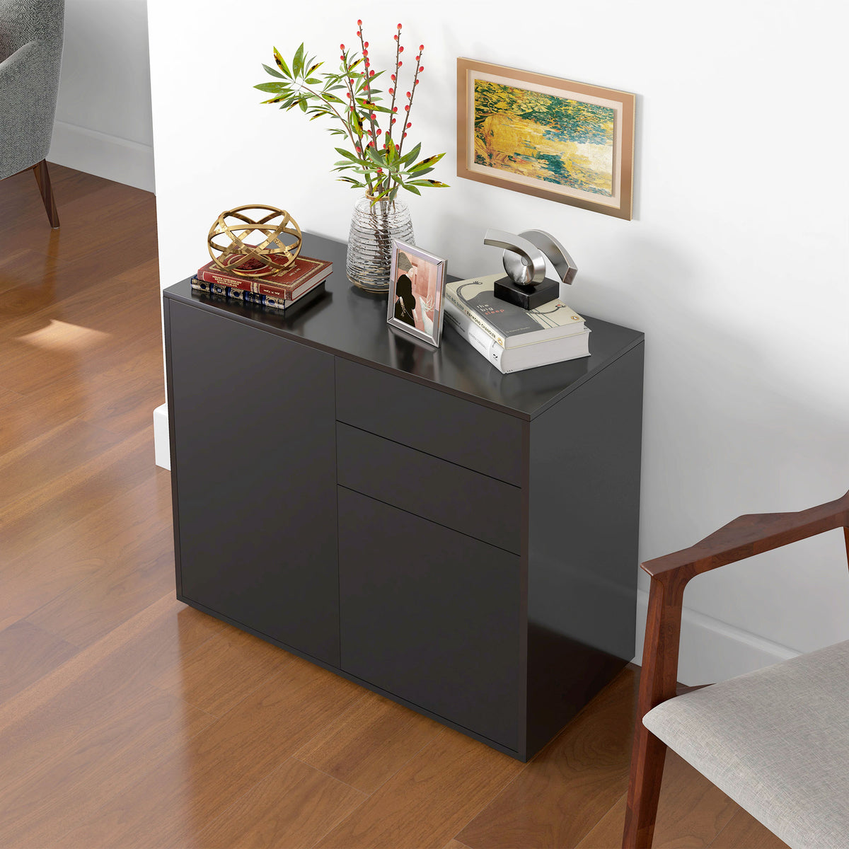 High Gloss Buffet Sideboard with 2 Drawers – 31"W x 29"H
