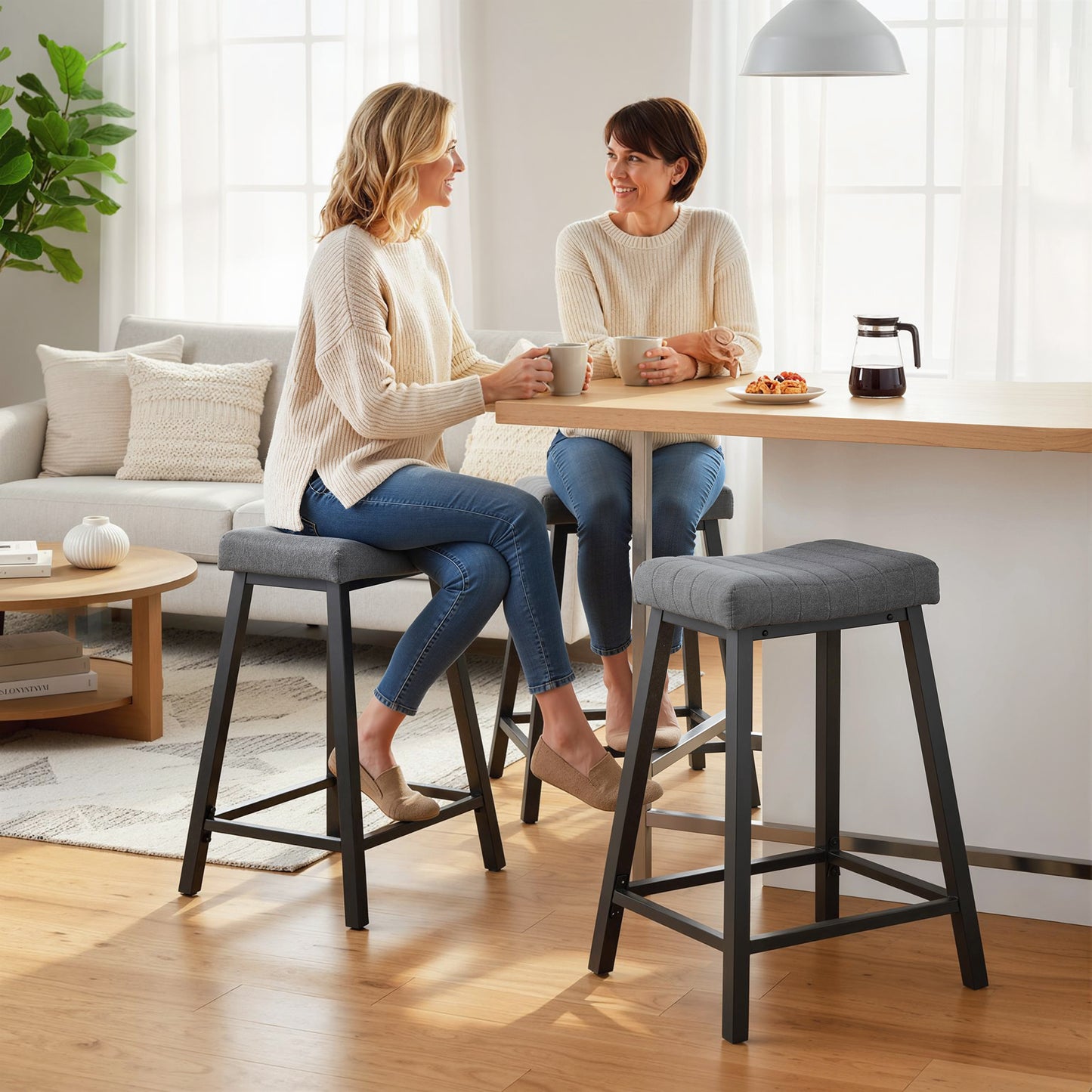 HOMCOM Velvet Upholstered Bar Stools Set of 3 Grey