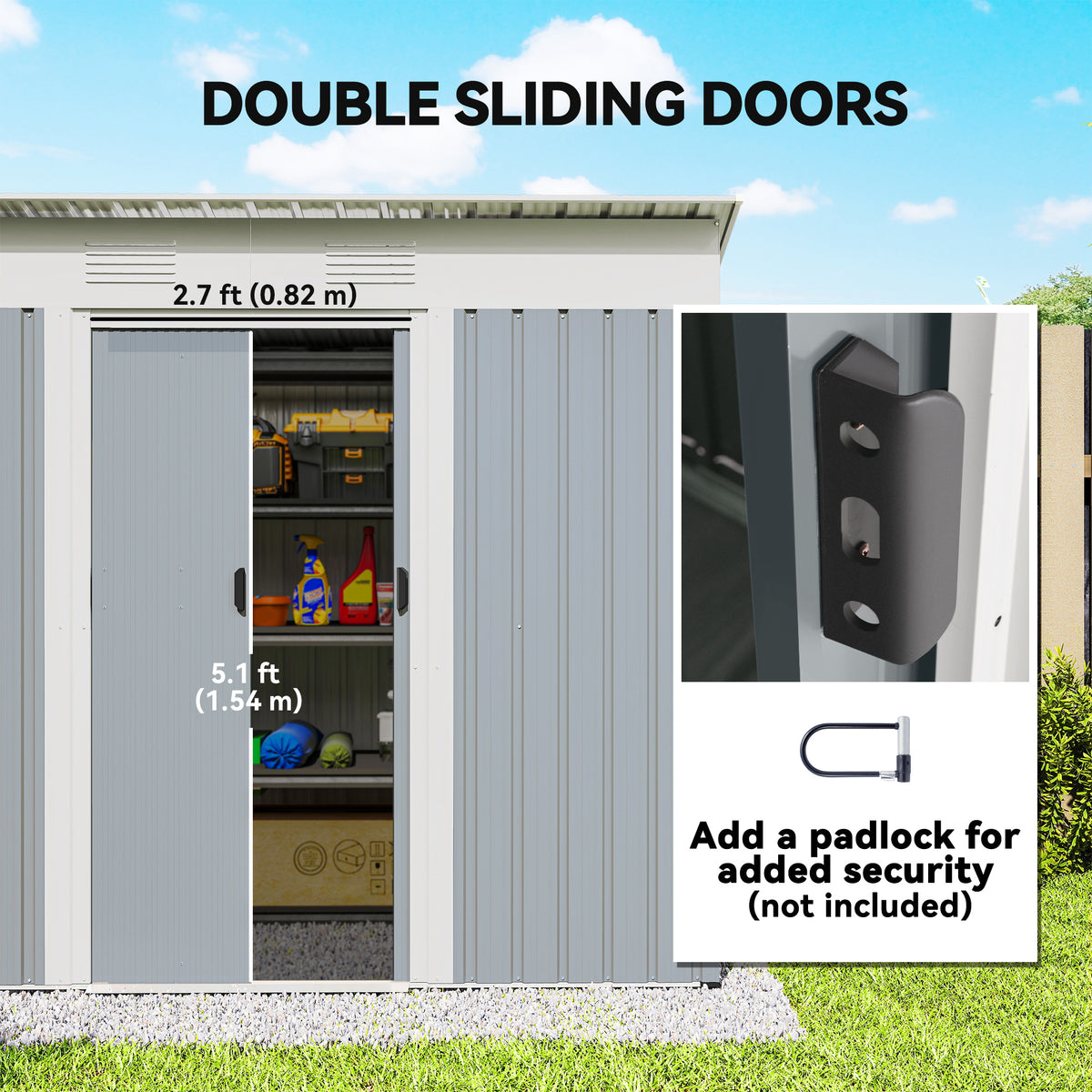 7' x 3.6' Outdoor Storage Shed, Metal Garden Tool Storage House Organizer with Lockable Sliding Doors and Vents for Backyard Patio Lawn – Grey
