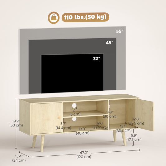 TV Stand Cabinet with Wood Legs for TVs up to 55" – 47" Wide