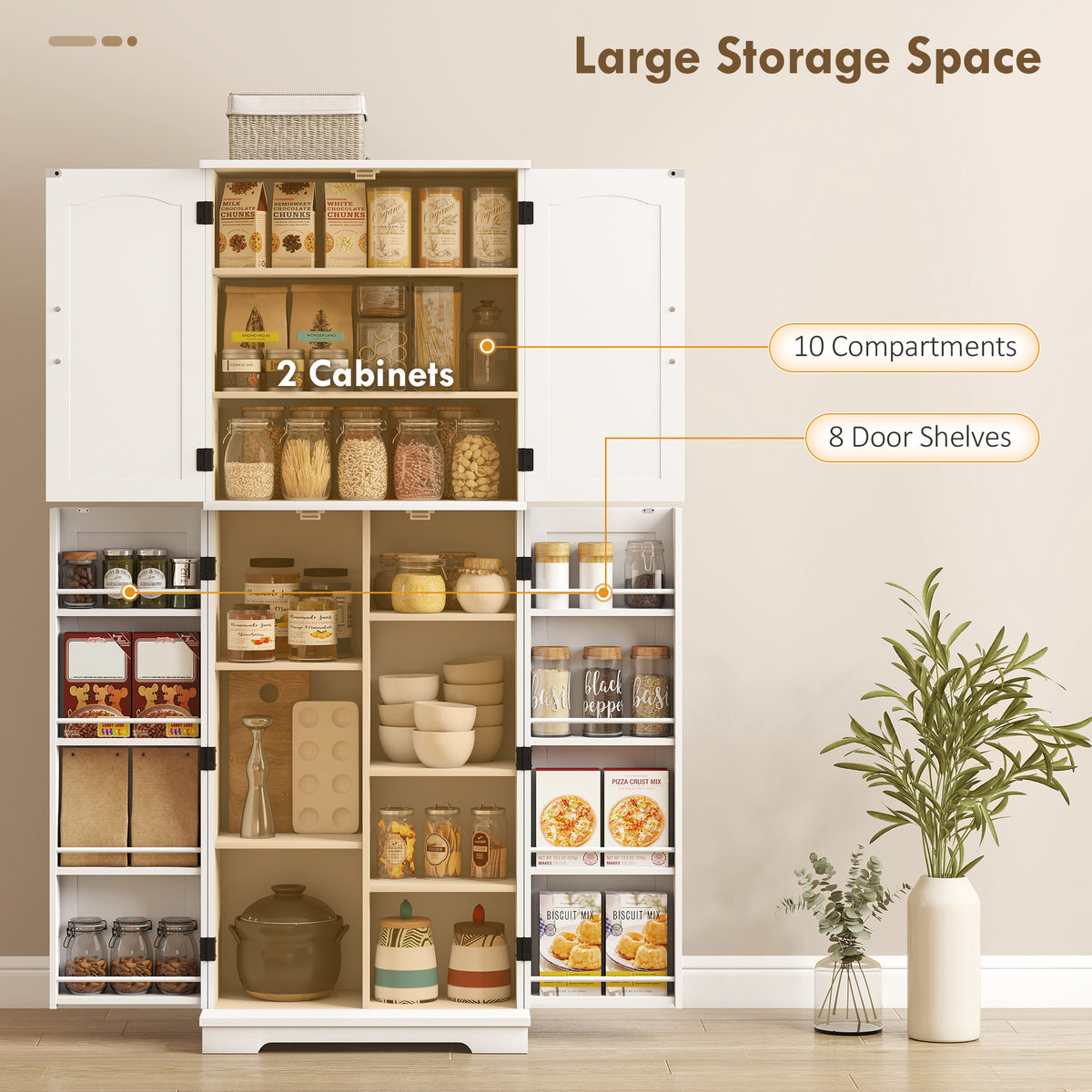 Storage Cabinet with Adjustable Shelves and 8 Door Spice Racks – 24"W x 64"H