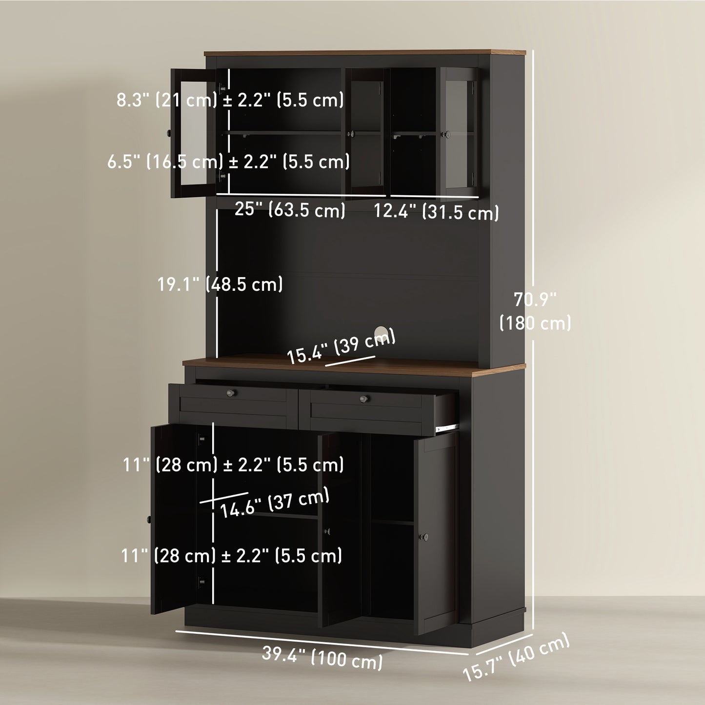 HOMCOM 71" Pantry Cabinet with Microwave Space, Black