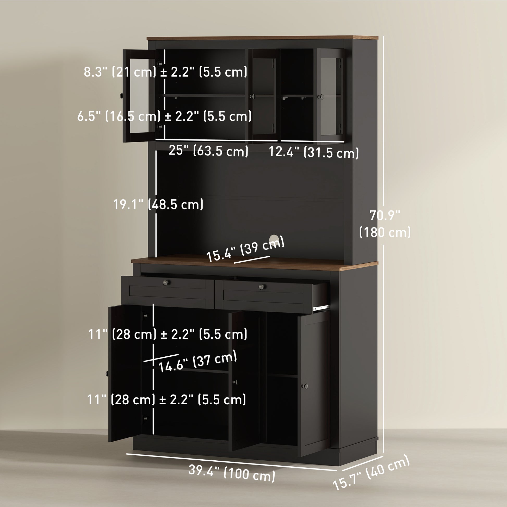 HOMCOM 71" Pantry Cabinet with Microwave Space, Black
