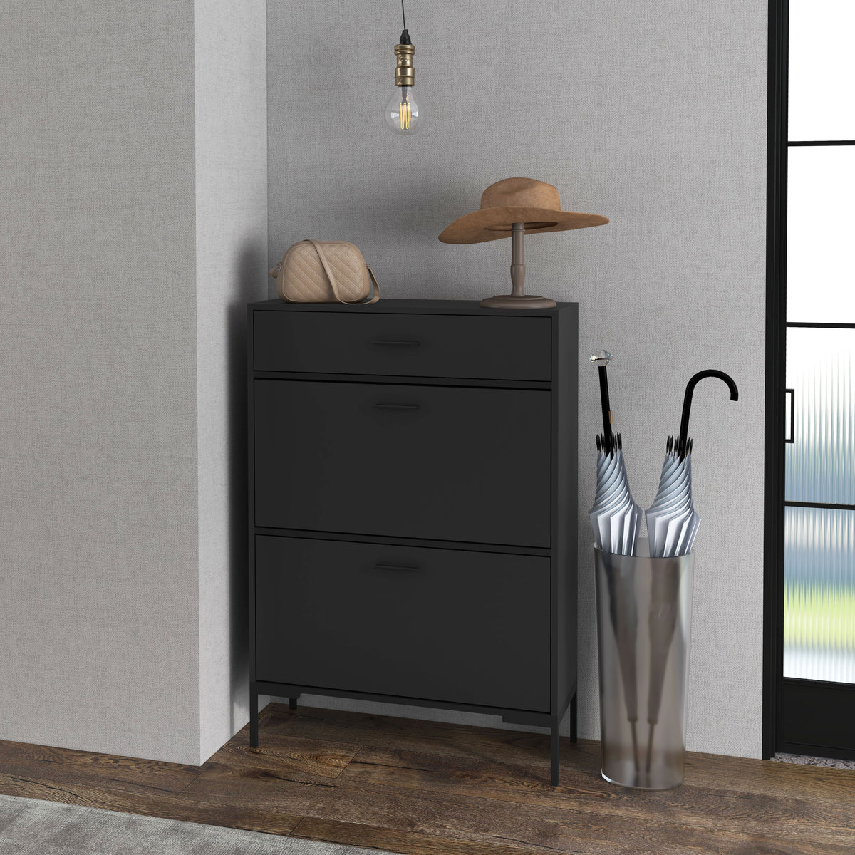 Modern Shoe Cabinet with 2 Flip Doors and Drawer – 30"W x 43"H