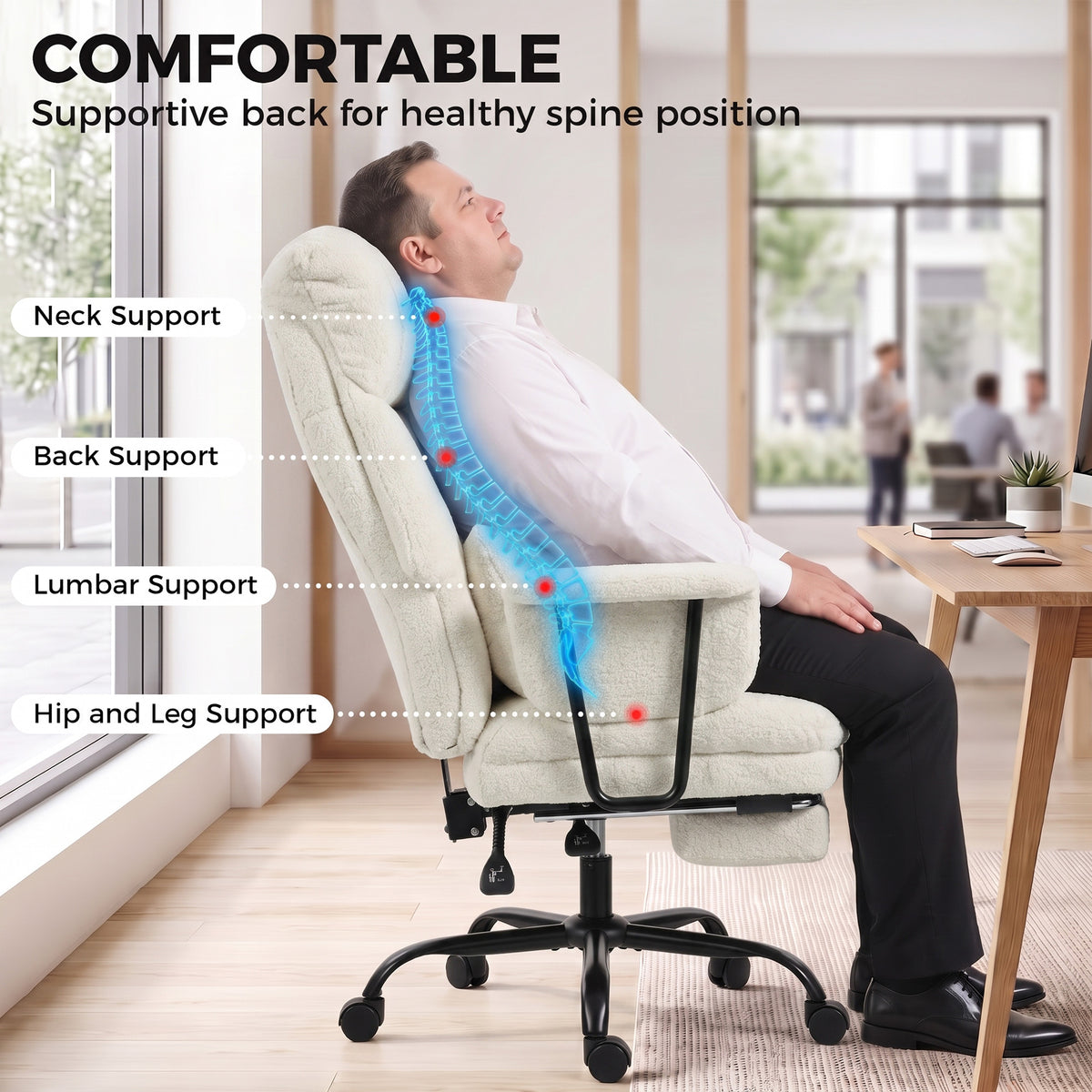 Office Chair, 400 lbs Heavy Duty Velvet Computer Desk Chair with Lumbar Support, Cream White