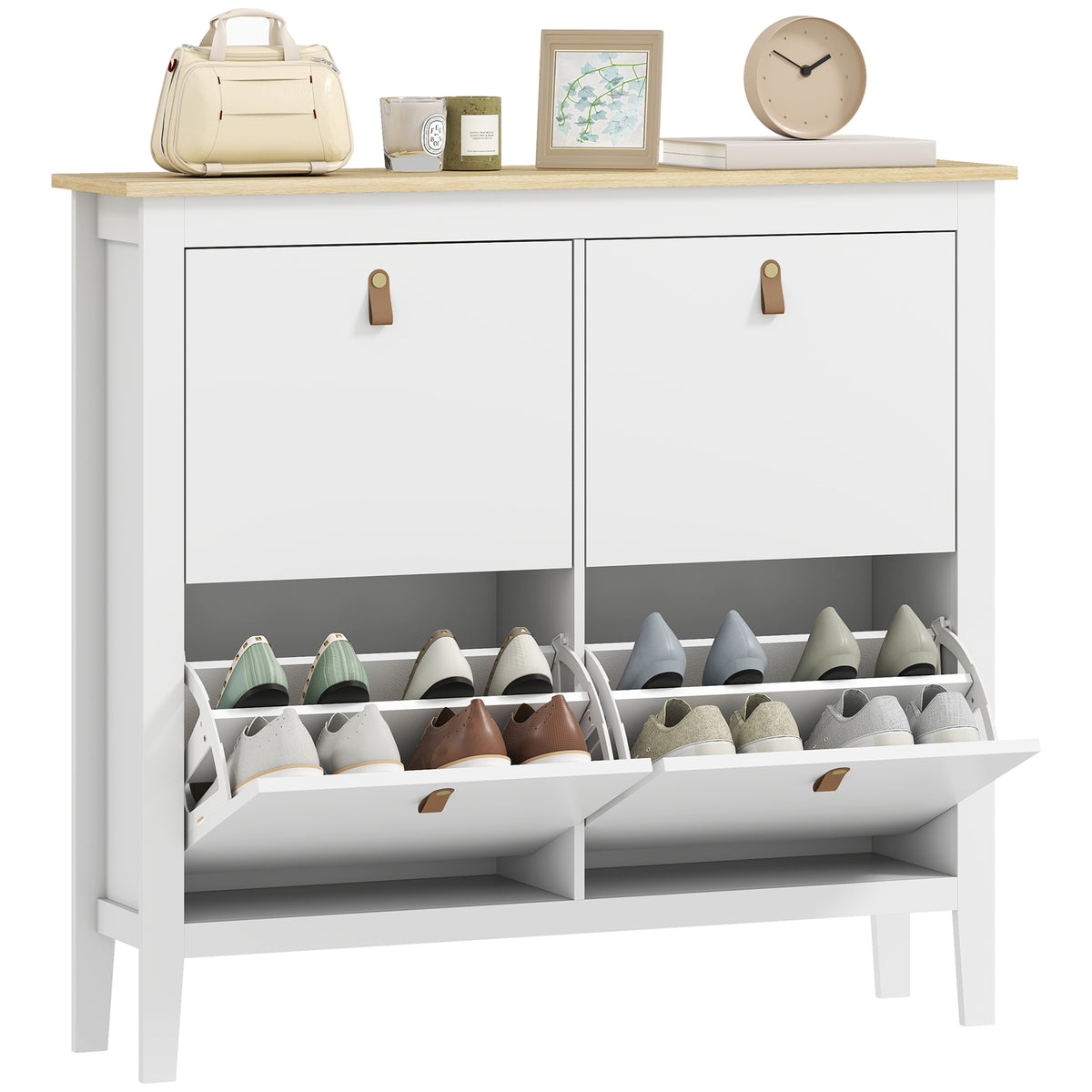 Narrow Shoe Cabinet with 4 Flip Drawers – 41"W x 38"H