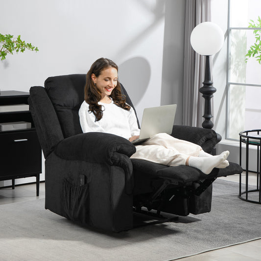 HOMCOM Manual Recliner Chair with Vibration Massage, Side Pockets, Corduroy, Black