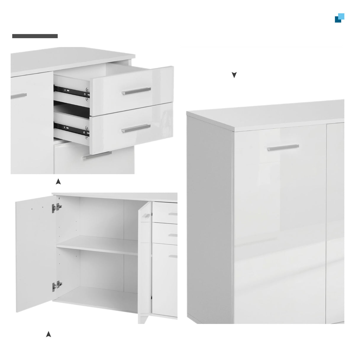 42" High Gloss Sideboard with 2 Drawers