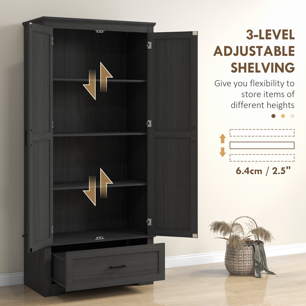 Tall Farmhouse Kitchen Pantry Cabinet with 2 Doors – 32"W x 69"H