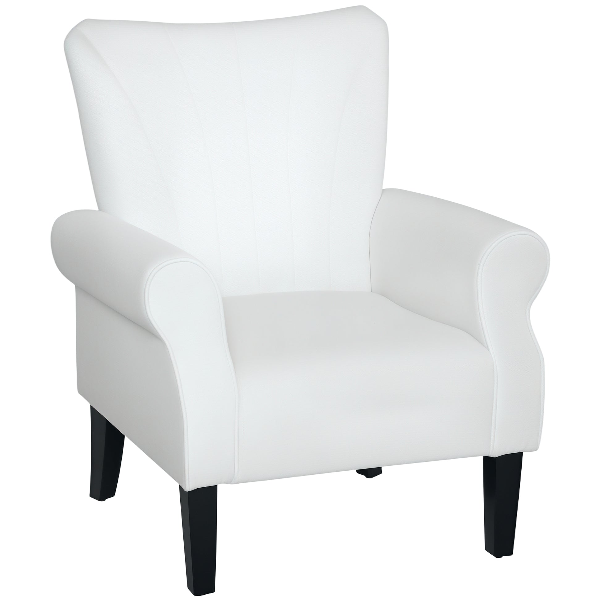 HOMCOM Modern Fabric Accent Armchair, Cream White with Sturdy Wood Legs