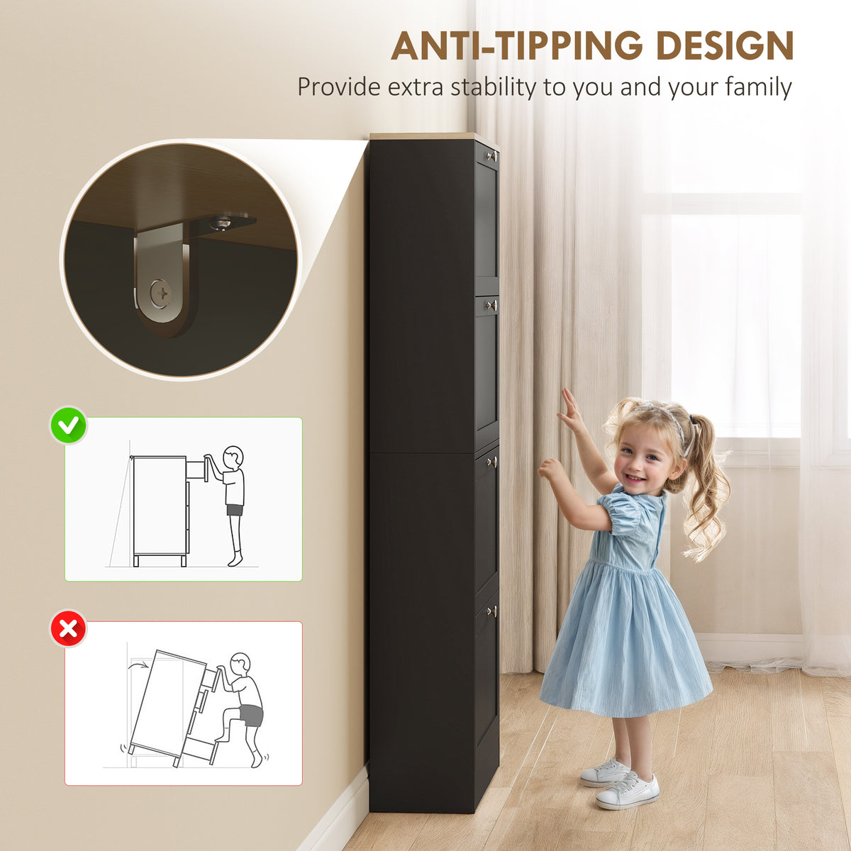Modern Shoe Storage Cabinet with 4 Flip Drawers – 24"W x 60"H