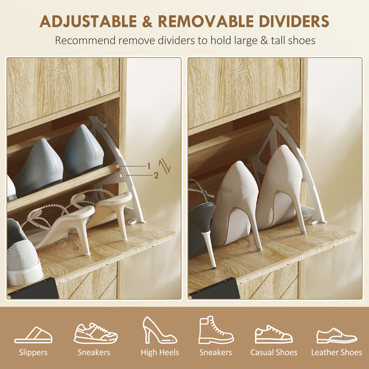 Narrow Shoe Storage Cabinet with Flip Drawers – 24"W x 42"H
