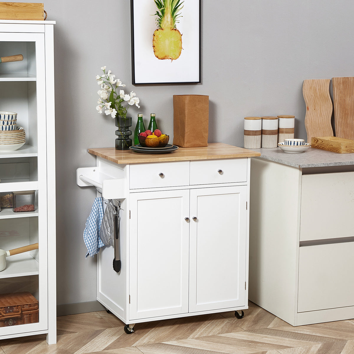Rolling Kitchen Island with Storage – 34"W x 35"H