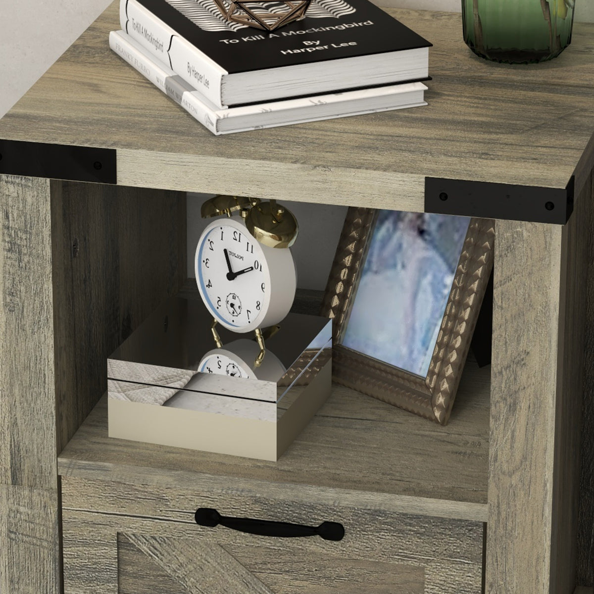 Farmhouse Nightstand with Drawer and Barn-Style Panel – 18"W x 24"H