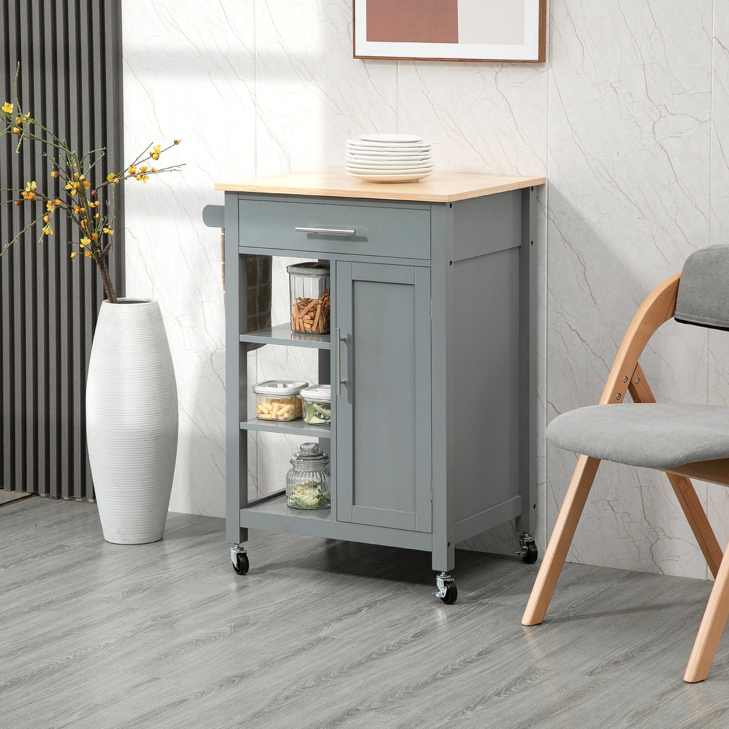 HOMCOM Compact Kitchen Utility Cart Grey