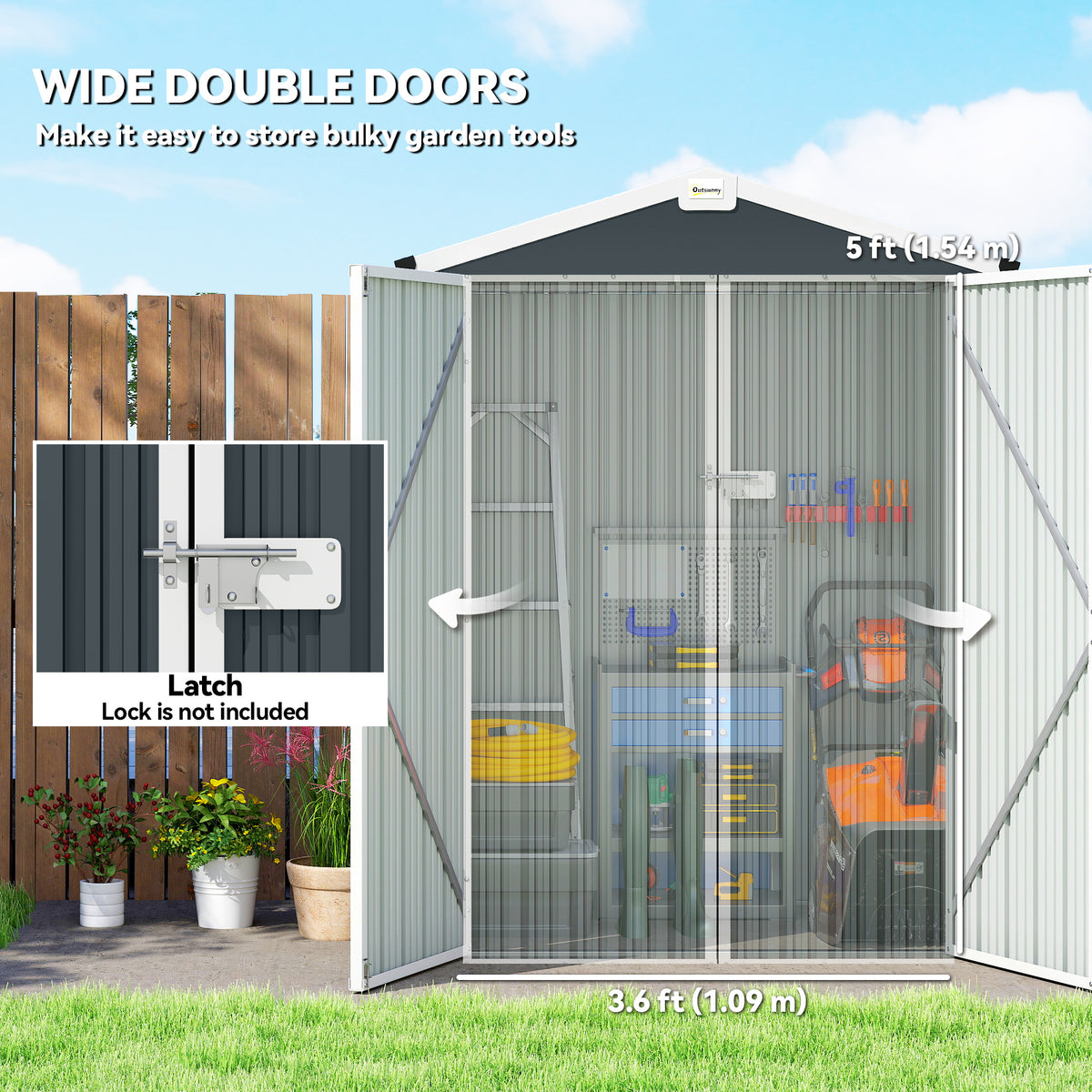 4.5' x 3' Outdoor Storage Shed with Double Doors, Metal Garden Shed for Backyard Patio