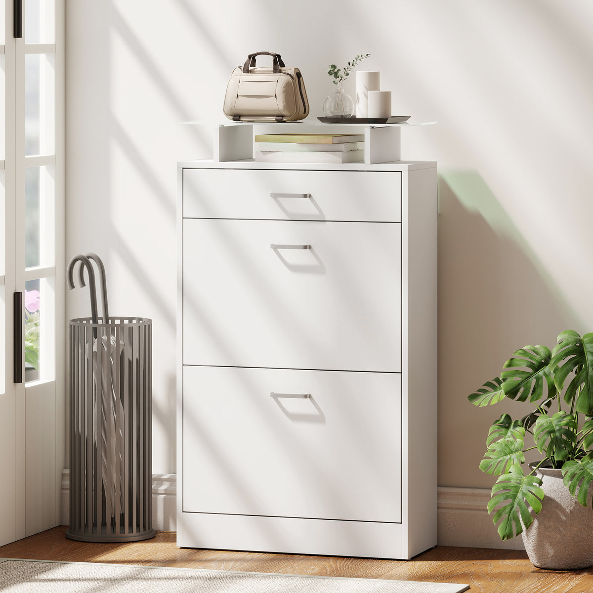Slim Shoe Organizer Cabinet with 2 Flip Drawers – 24"W x 42"H