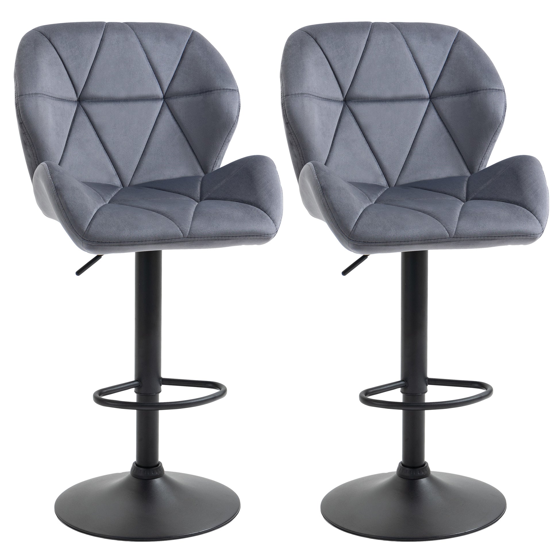 HOMCOM Grey Fabric Adjustable Swivel Armless Bar Stools Set of Two
