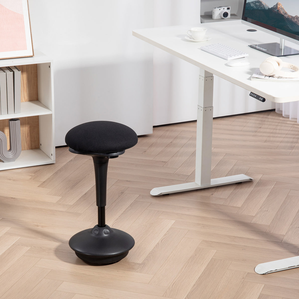 Swivel Standing Desk Chair, Backless Wobble Stool Chair, Black
