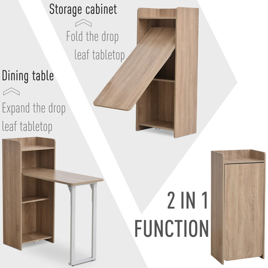 2-in-1 Wall Drop Leaf Dining Table with 4-Tier Storage Shelf for Small Spaces