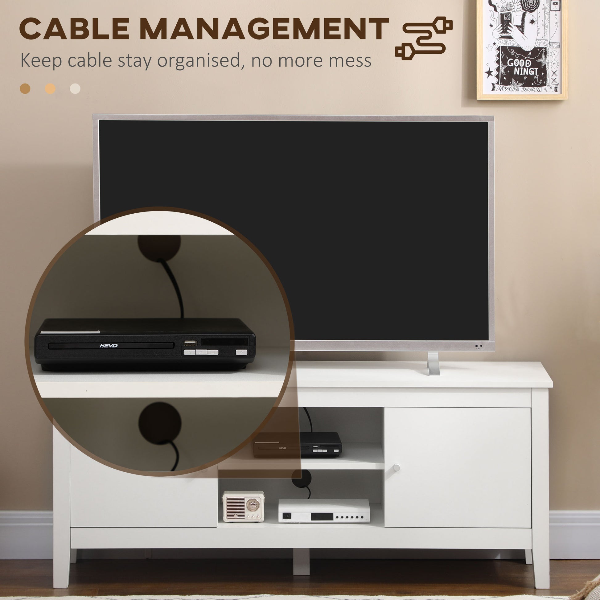 HOMCOM Modern White TV Stand for 55-Inch TVs, Storage Cupboards, Open Shelves