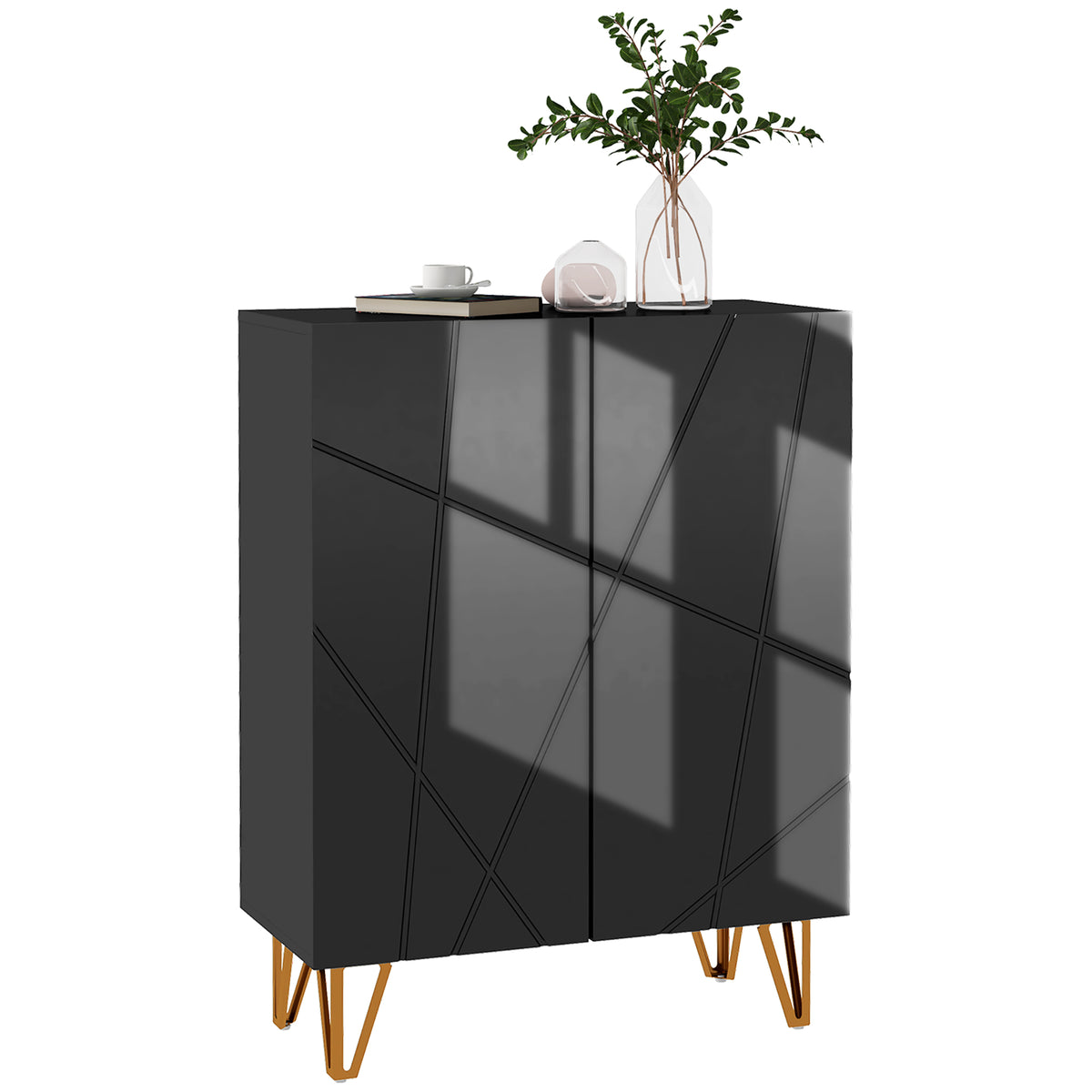 Narrow High Gloss Shoe Cabinet with Soft-Close Doors – 28"W x 37"H