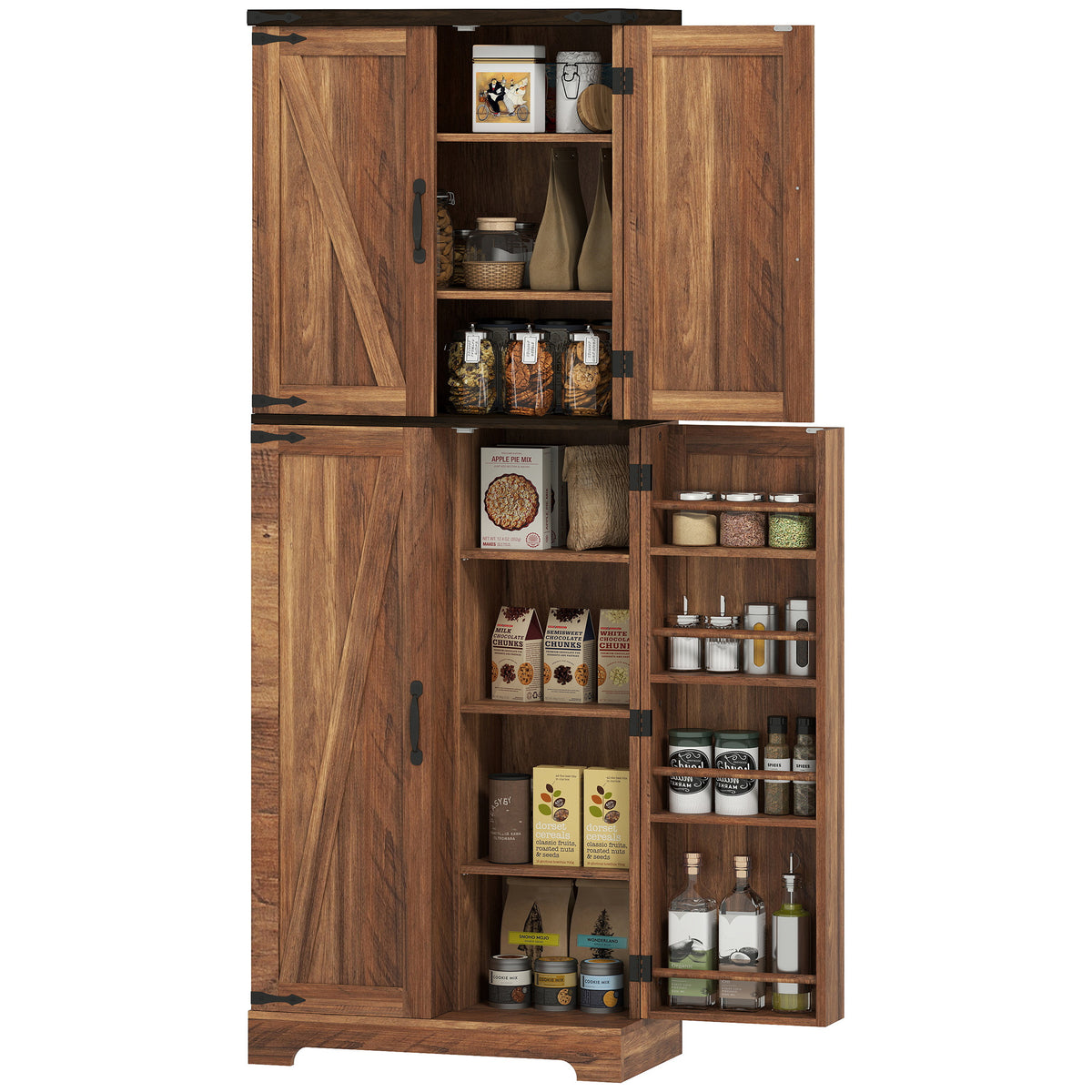 Tall Kitchen Pantry Cabinet with Spice Racks and Adjustable Shelves – 24"W x 64"H