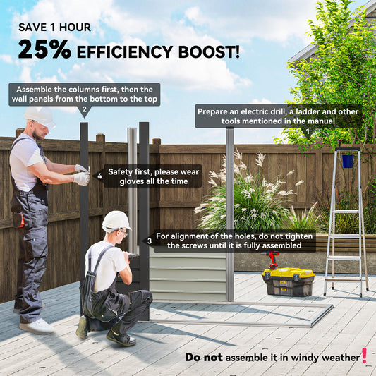 6 x 4FT Galvanized Garden Storage Shed, Metal Outdoor Shed with Double Doors and 2 Vents – Grey