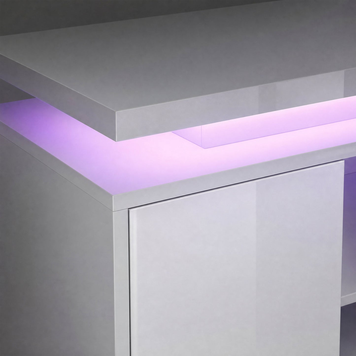 HOMCOM TV Stand with LED Lights, High Gloss White