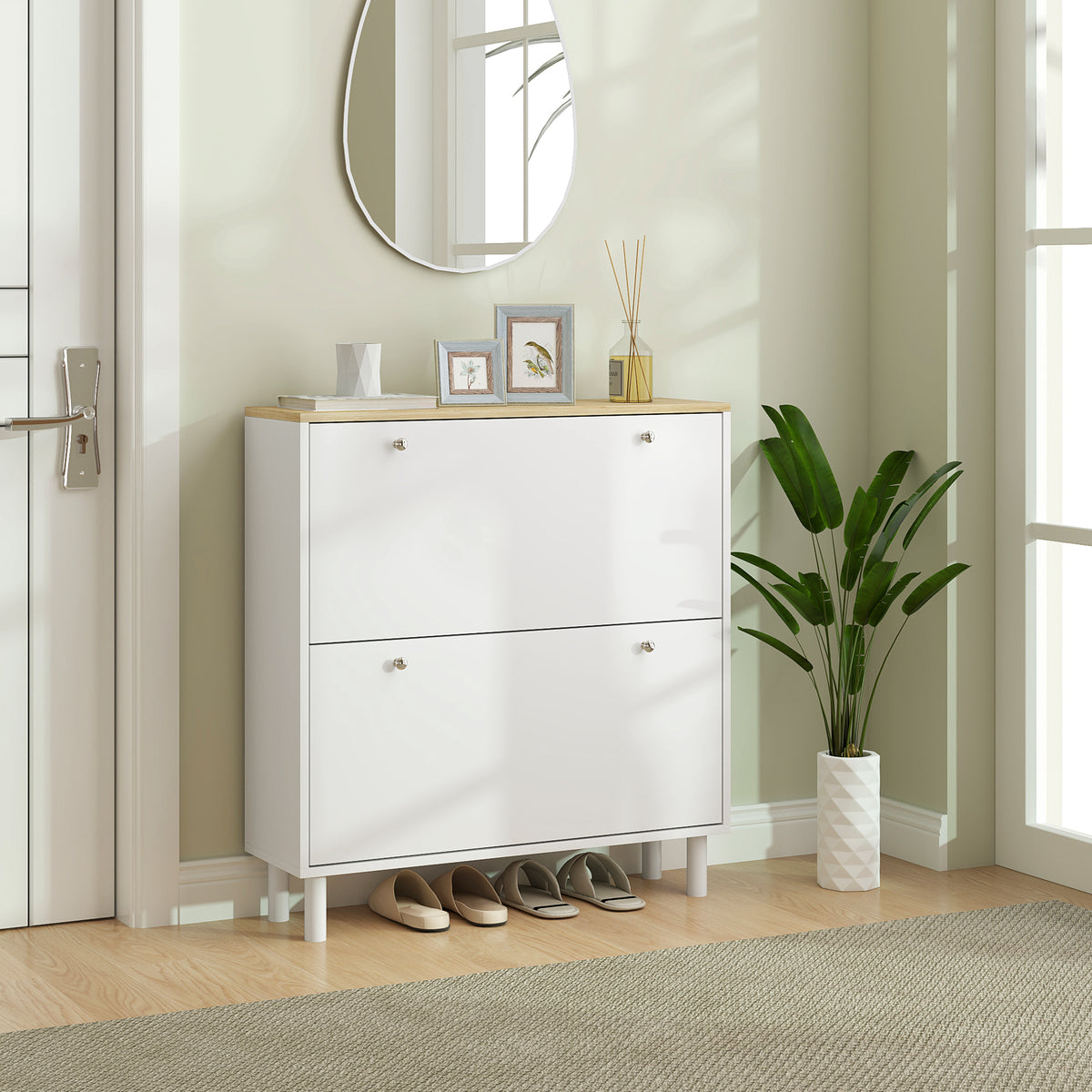 Shoe Cabinet with 2 Drawers and Adjustable Shelves – 32"W x 34"H