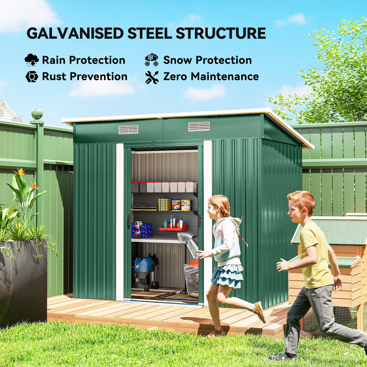 7'x 4' Metal Patio Storage Shed Garden Lockable Shed Tool Utility Storage Unit – 79.9" L x 51.2" W x 71.7" H – Green