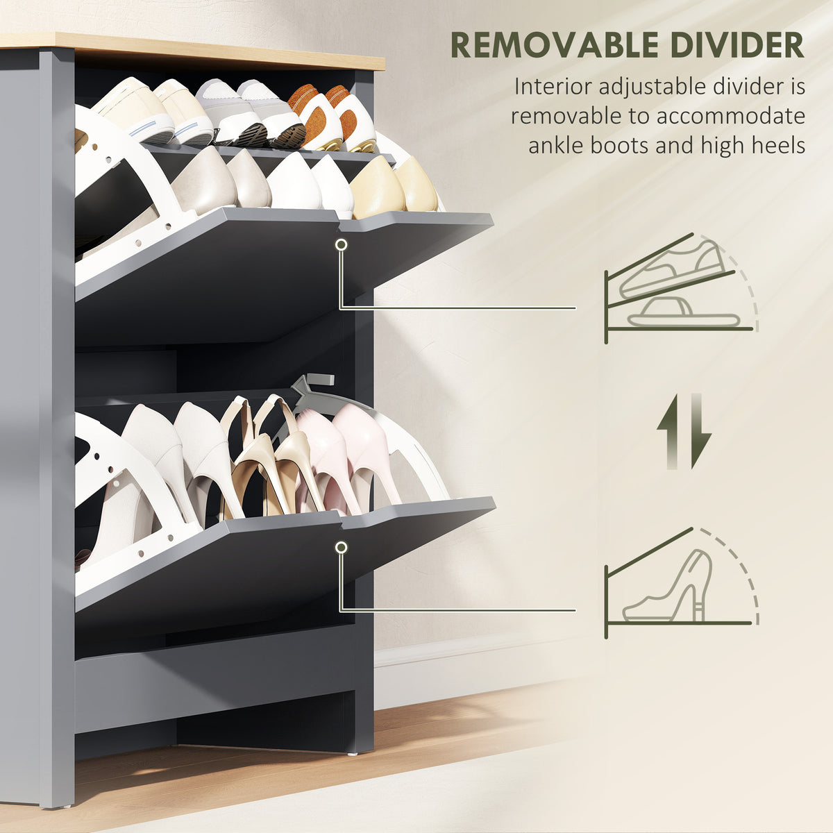 Shoe Storage Cabinet with 2 Flip Drawers – 28"W x 44"H