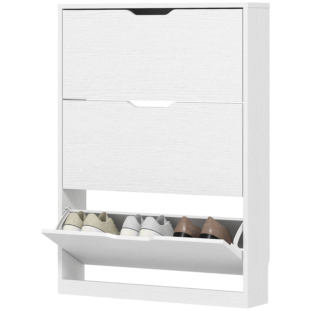 Narrow Shoe Cabinet with 3 Flip Drawers – 31"W x 43"H