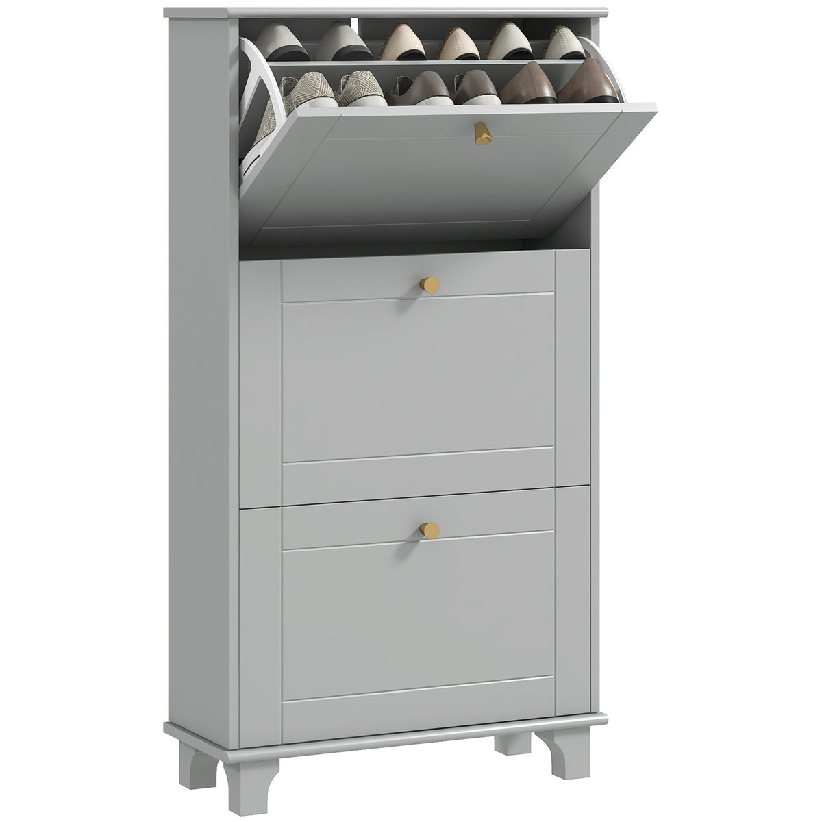 Narrow Shoe Storage with 3 Flip Drawers and Adjustable Shelves – 24"W x 49"H