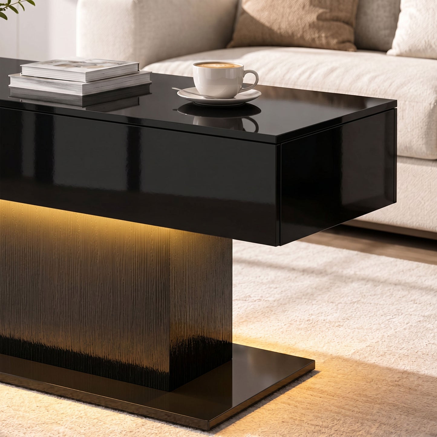 HOMCOM LED Coffee Table High Gloss Black