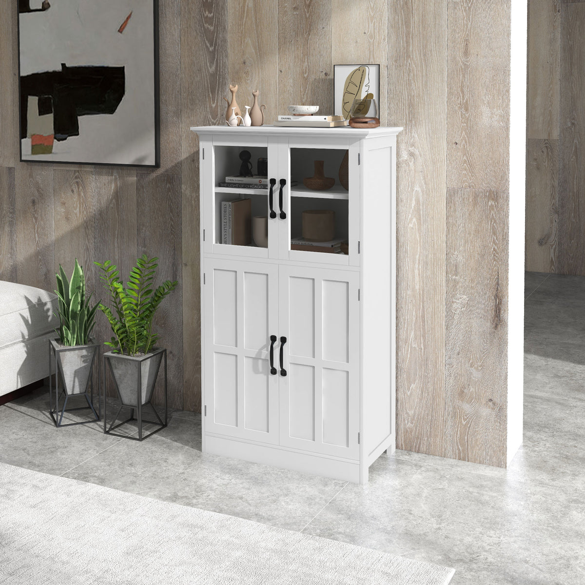 Modern Sideboard Cabinet with Glass Doors – 24"W x 44"H