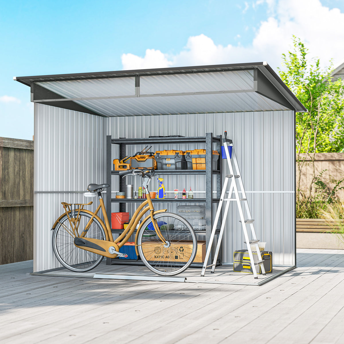 9' x 6.5' Outdoor Metal Storage Shed Utility Tool Storage House w/ Double Sliding Doors for Garden