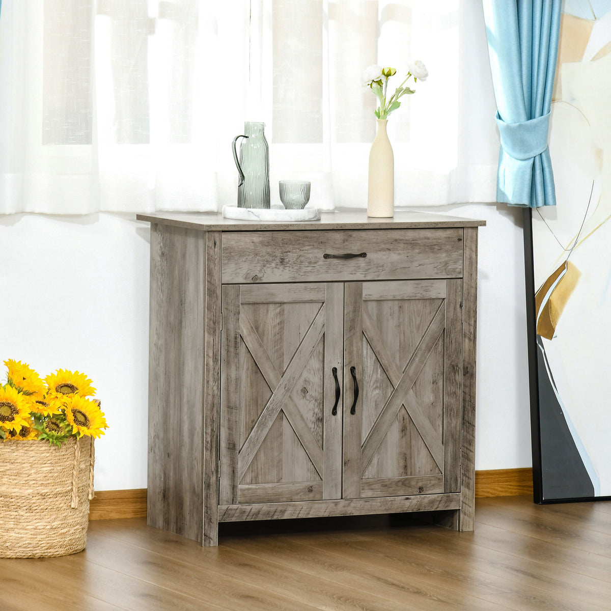 Farmhouse Sideboard Buffet Cabinet with Barn Doors – 32"W x 32"H