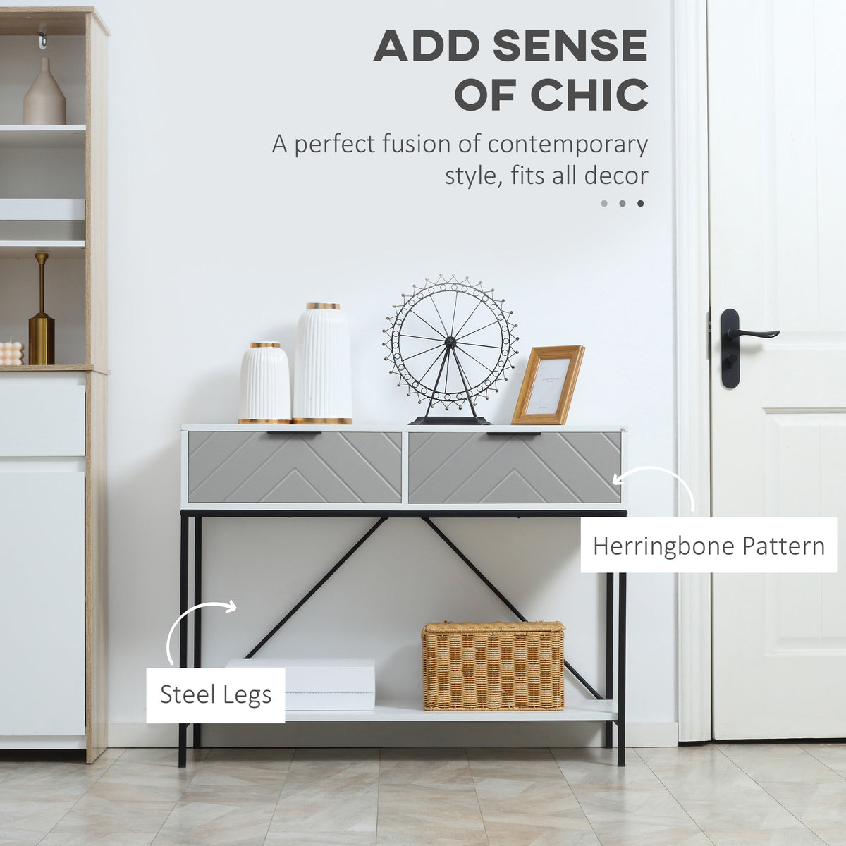 Modern 2-Tier Console Table with 2 Drawers