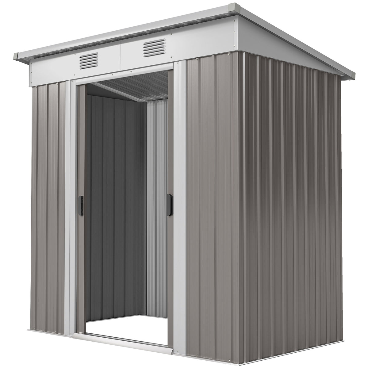 6' x 4' Outdoor Storage Shed, Metal Garden Shed with Lockable Sliding Doors and Vents – Light Grey