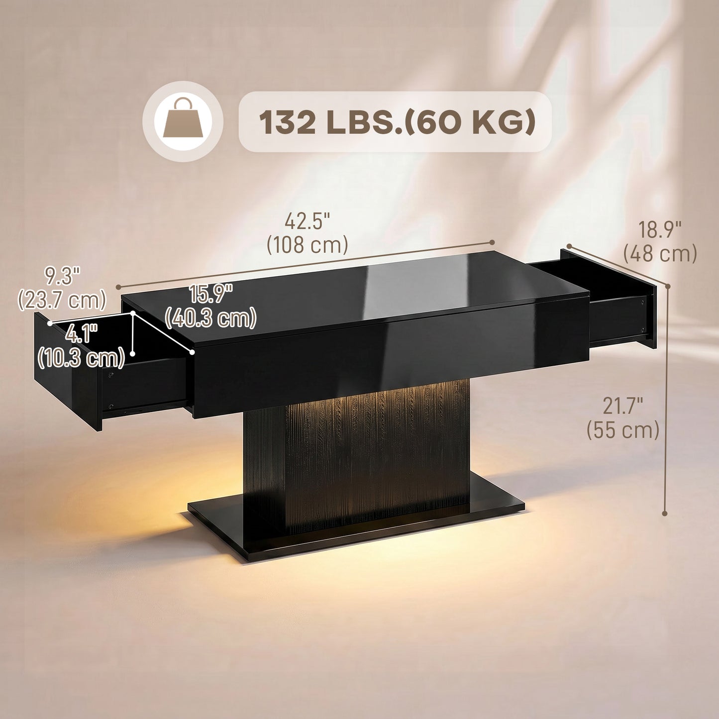 HOMCOM LED Coffee Table High Gloss Black