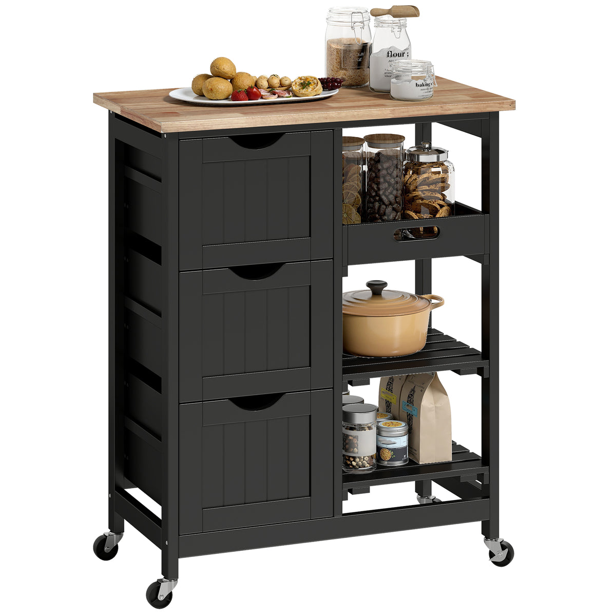 Rolling Kitchen Island Cart with Wood Top – 27"W x 34"H