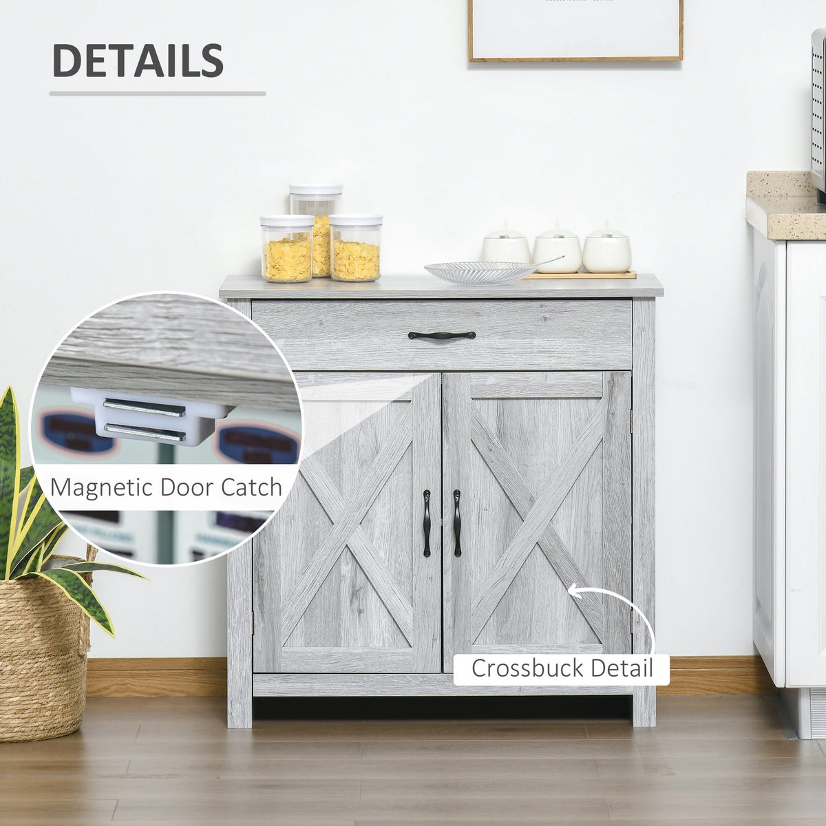 Farmhouse Sideboard Buffet Cabinet with Barn Doors – 32"W x 32"H