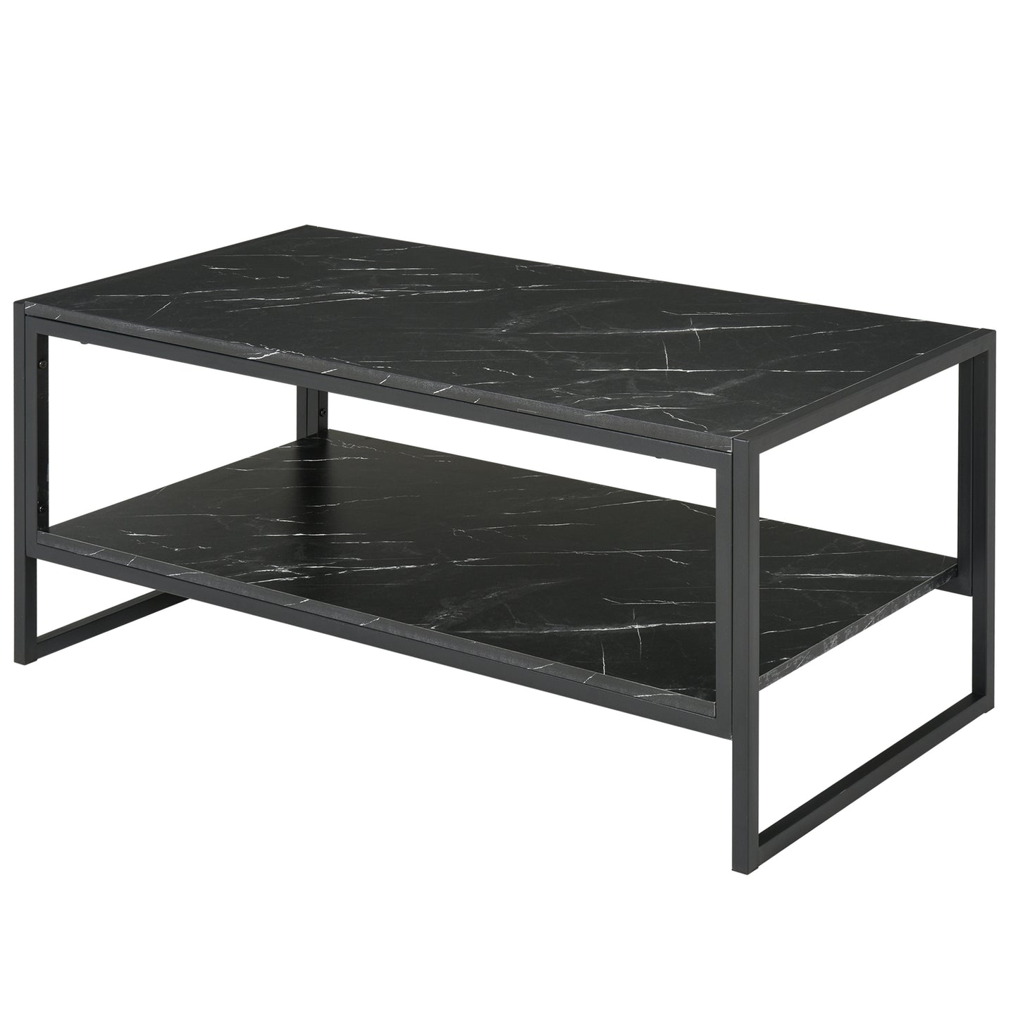 HOMCOM Modern Marble Texture Coffee Table with Storage Shelf for Living Room