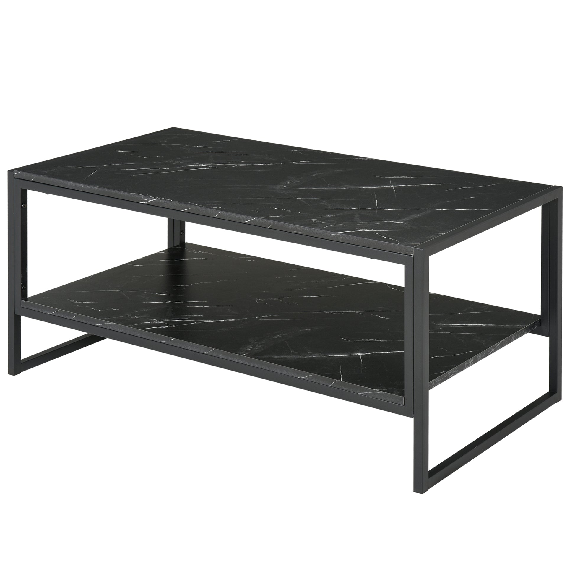 HOMCOM Modern Marble Texture Coffee Table with Storage Shelf for Living Room